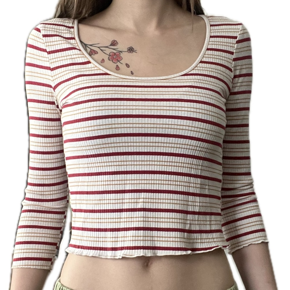 Striped Ribbed Women's Top - Red and White